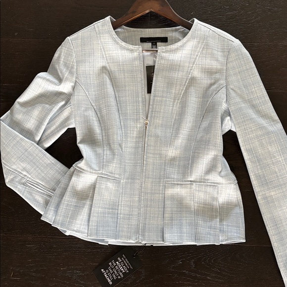 NWT White House Black Market plaid Blue-white soft plaid Blazer Jacket sz 12 - Picture 2 of 12